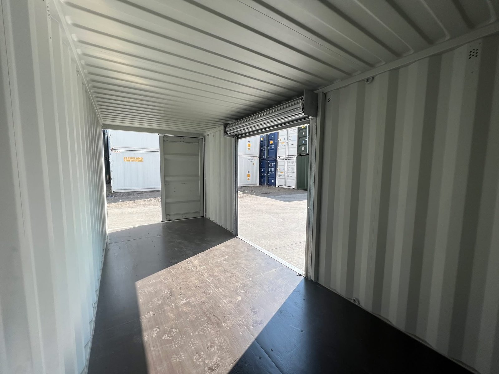 20ft Custom One Trip Shipping Container – Roller Shutter & RAL 7035 Respray - Image 3
